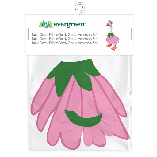 Packaged fabric accessory set for a goose with 'evergreen' branding on a white background