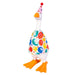 Colorful duck toy with a patterned body on a white background