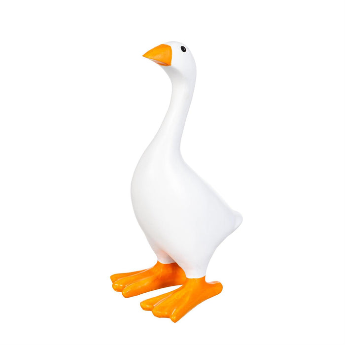 A white goose-shaped product with a bright orange beak and feet, standing upright against a plain white background.