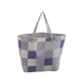 Patchwork tote bag with a checkered pattern on a white background