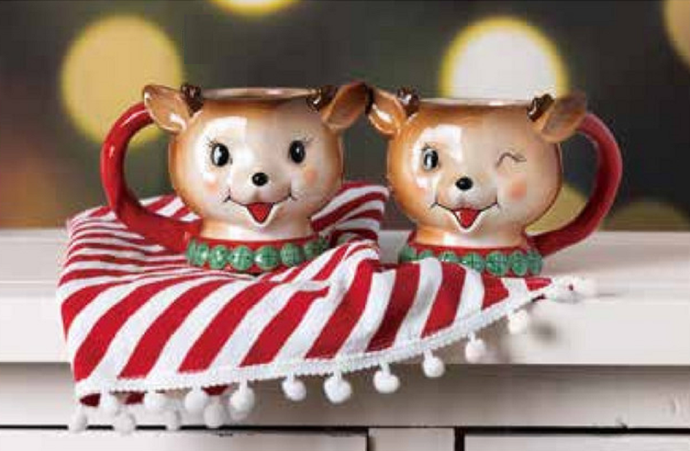 Mini Vintage Christmas Reindeer Mug Set