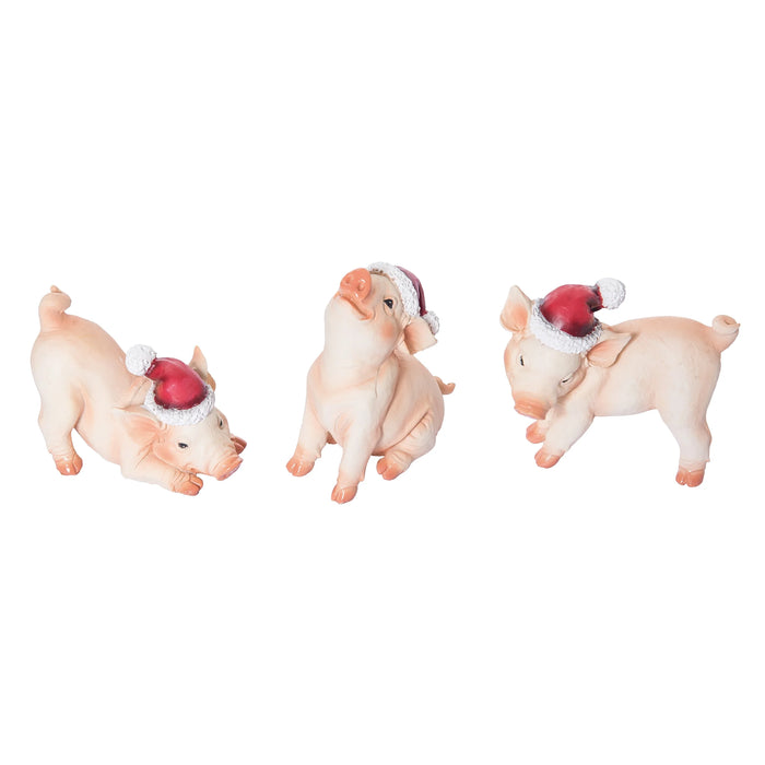 Piglet with Santa Hat Figurines