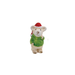 Small figurine of a bear wearing a green sweater and red hat on a white background