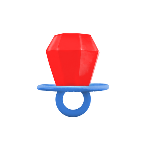 Red pacifier with a blue base on a white background