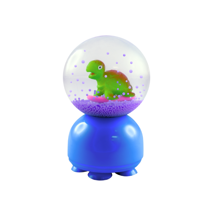 Glowing snow globe with a turtle inside on a white background