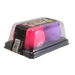 Two pink and purple dog toys in a clear plastic packaging on a white background