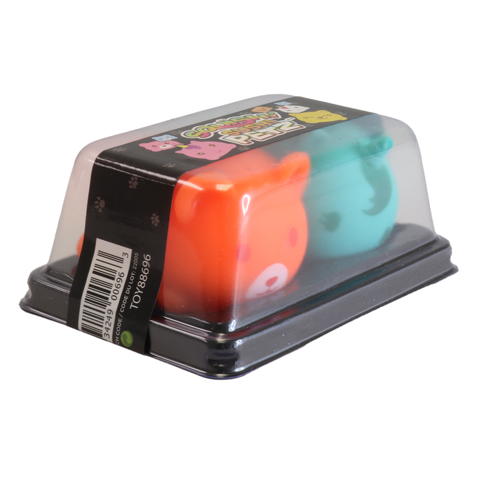 Two colorful rubber ducks in a clear plastic packaging on a white background
