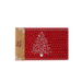 Red fabric with white Christmas tree design and 'Merry Christmas' label on a white background