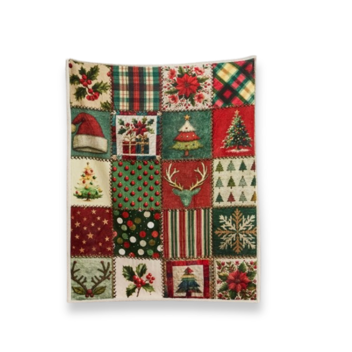 Christmas Patchwork Faux Fur Blanket
