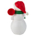 Snowman figurine with a red hat and green scarf on a white background