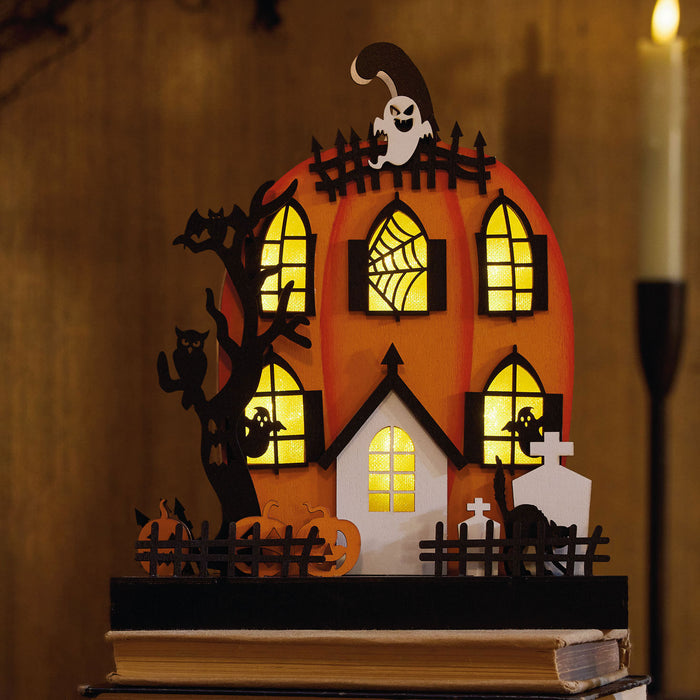 Tall Light-Up Pumpkin House Halloween Decoration