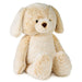 Beige stuffed dog toy on a white background