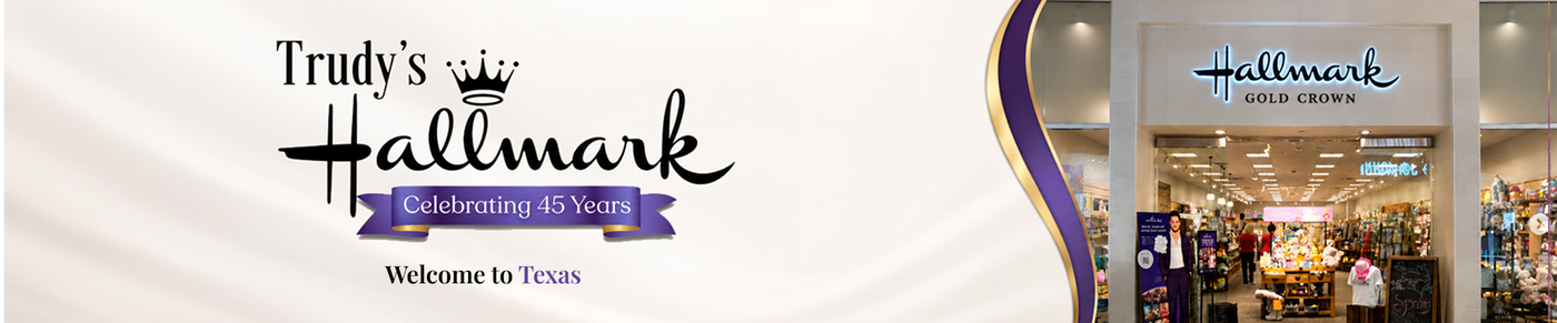 Trudy's Hallmark store with logo and 'Celebrating 45 Years' text on a white background
