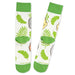 Pair of socks with green leaf patterns on a white background