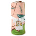 Folded blanket with a geometric pattern and a visible brand label on a white background