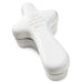White handheld massager with text on a white background
