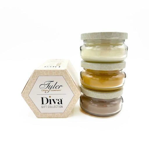 Tyler Diva Gift Collection Candle in a clear glass jar with the Diva label displayed on a white background.