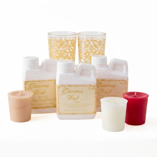 Tyler Glamorous Gift Set with coordinated fragrance products displayed in decorative gift packaging on a white background.