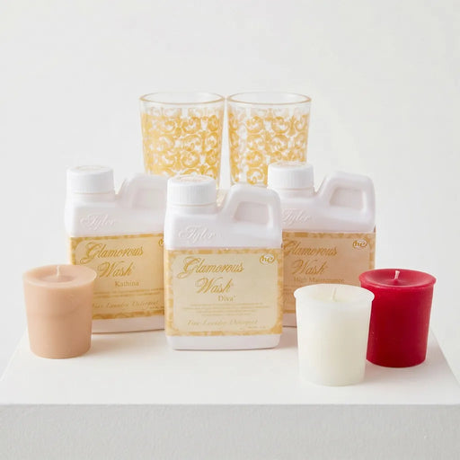Tyler Glamorous Gift Set with coordinated fragrance products displayed in decorative gift packaging on a white background.