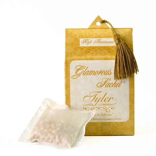 Tyler High Maintenance Glamorous Sachet fragrance pouch with the High Maintenance label displayed on a white background.