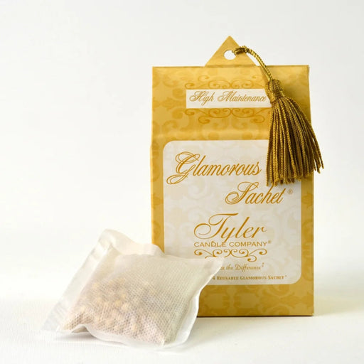 Tyler High Maintenance Glamorous Sachet fragrance pouch with the High Maintenance label displayed on a white background.
