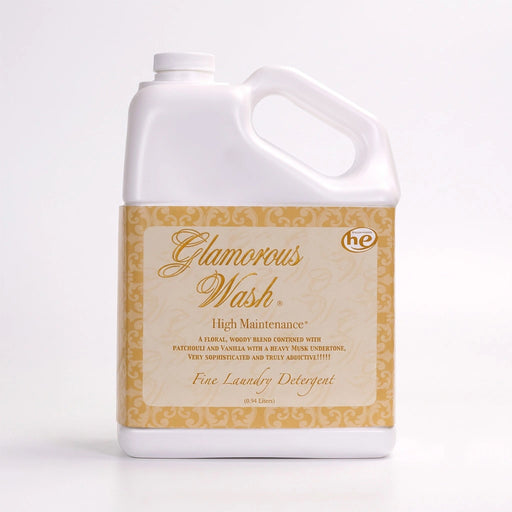 Tyler High Maintenance Glamorous Wash liquid laundry detergent bottle with the High Maintenance label displayed on a white background.