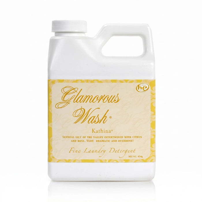 Tyler Kathina Glamorous Wash liquid laundry detergent bottle with the Kathina label displayed on a white background.