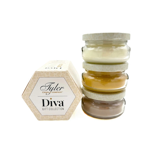 Tyler Queen for a Day Gift Collection Candle in a clear glass jar with the Queen for a Day label displayed on a white background.