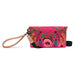 Pink wristlet with floral and butterfly design on a white background