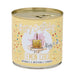 Candle in a can with lemon cake design and 'Happy Birthday' text on a white background