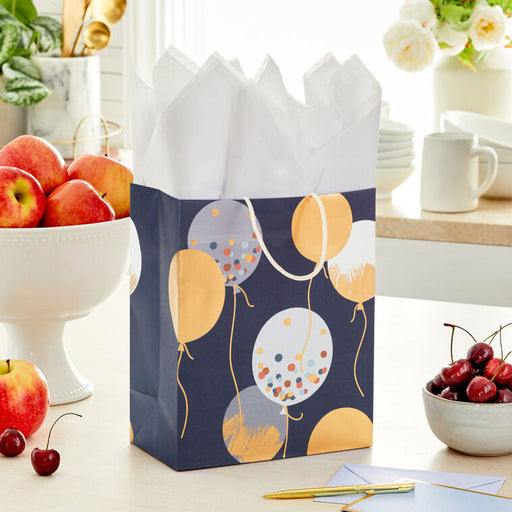 9.6" Patterned Balloons on Blue Medium Gift Bag