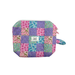 Patchwork-style pouch with floral patterns on a white background