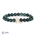 Black beaded bracelet with a white and gold charm on a white background, featuring the brand 'fahlo'.