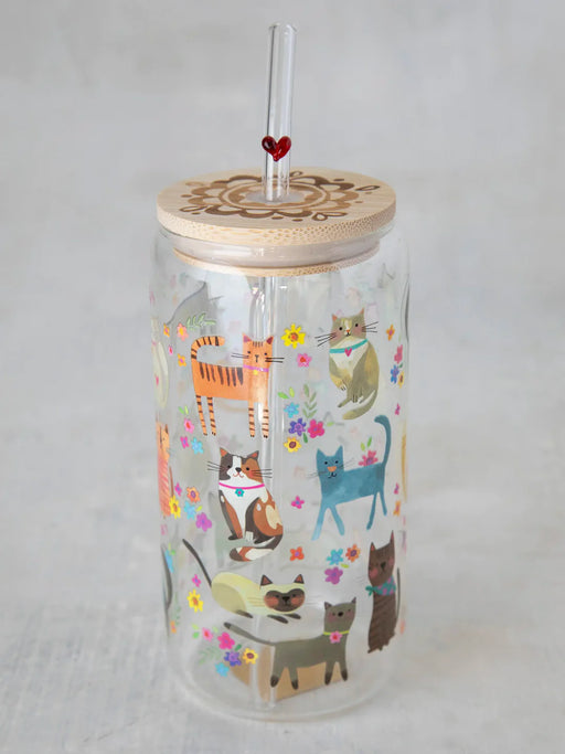 Cat Glass Tumbler With Lid & Straw