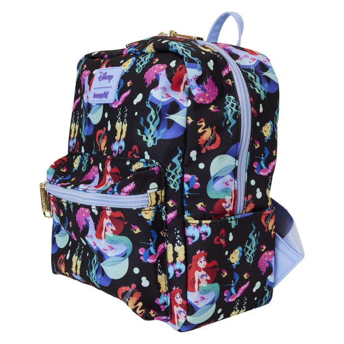 The Little Mermaid 35th Anniversary Life is the Bubbles All-Over Print Nylon Square Mini Backpack by Loungefly