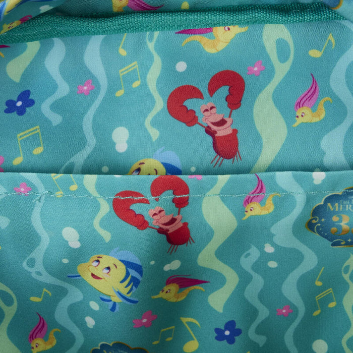 The Little Mermaid 35th Anniversary Life is the Bubbles All-Over Print Nylon Square Mini Backpack by Loungefly