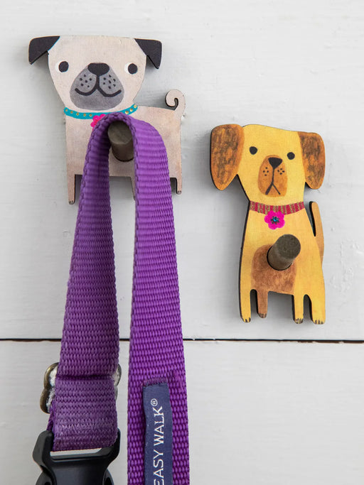 Dog Adhesive Wooden Wall Hooks, Set of 2