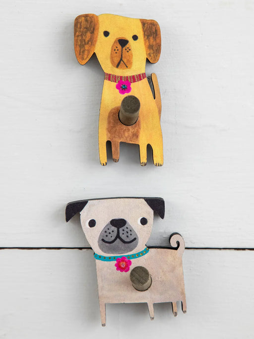 Dog Adhesive Wooden Wall Hooks, Set of 2