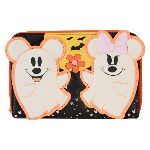 Mickey & Minnie Floral Ghost Glow Zip Around Wallet by Loungefly