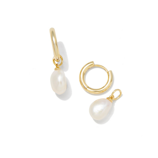 Kendra Scott Willa Gold Pearl Huggie Earrings in White Pearl