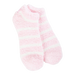 Pair of pink and white fuzzy socks on a white background