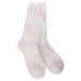 Pair of white and pink textured socks on a white background