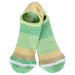Green and yellow striped socks on a white background