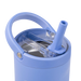 Blue tumbler with handle and straw on a white background