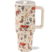Travel mug with cowboy-themed design on a white background