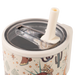 Tumbler with cowboy design, straw, and clear lid on a white background