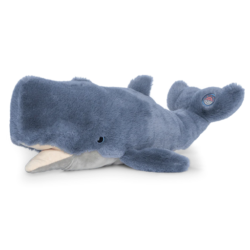 Plush whale toy on a white background