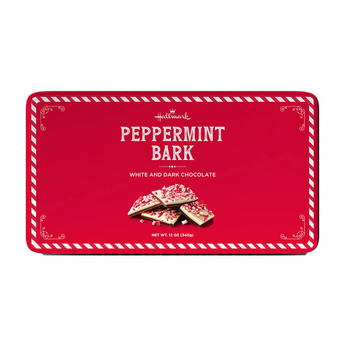 White and Dark Chocolate Peppermint Bark in Tin, 12 oz.
