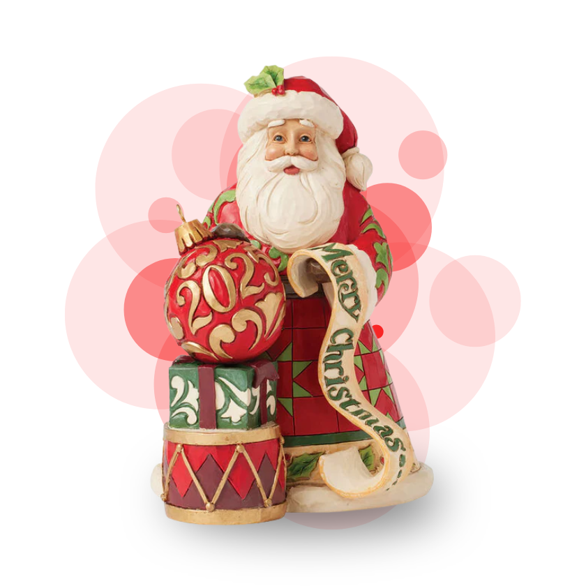 Decorative Santa Claus figurine with festive elements on a white background