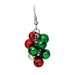 A single dangling earring with a silver hook wire and a cluster of shiny Christmas bells in red and green, shown on a plain white background.